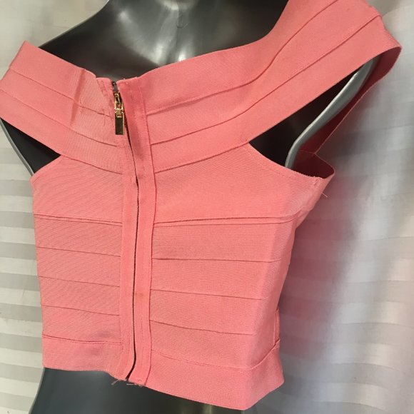 YaYa & Co Formal Coral Pink Top Strapless Grad Prom Zipper Sz Med Fitted Stretch - Picture 10 of 14